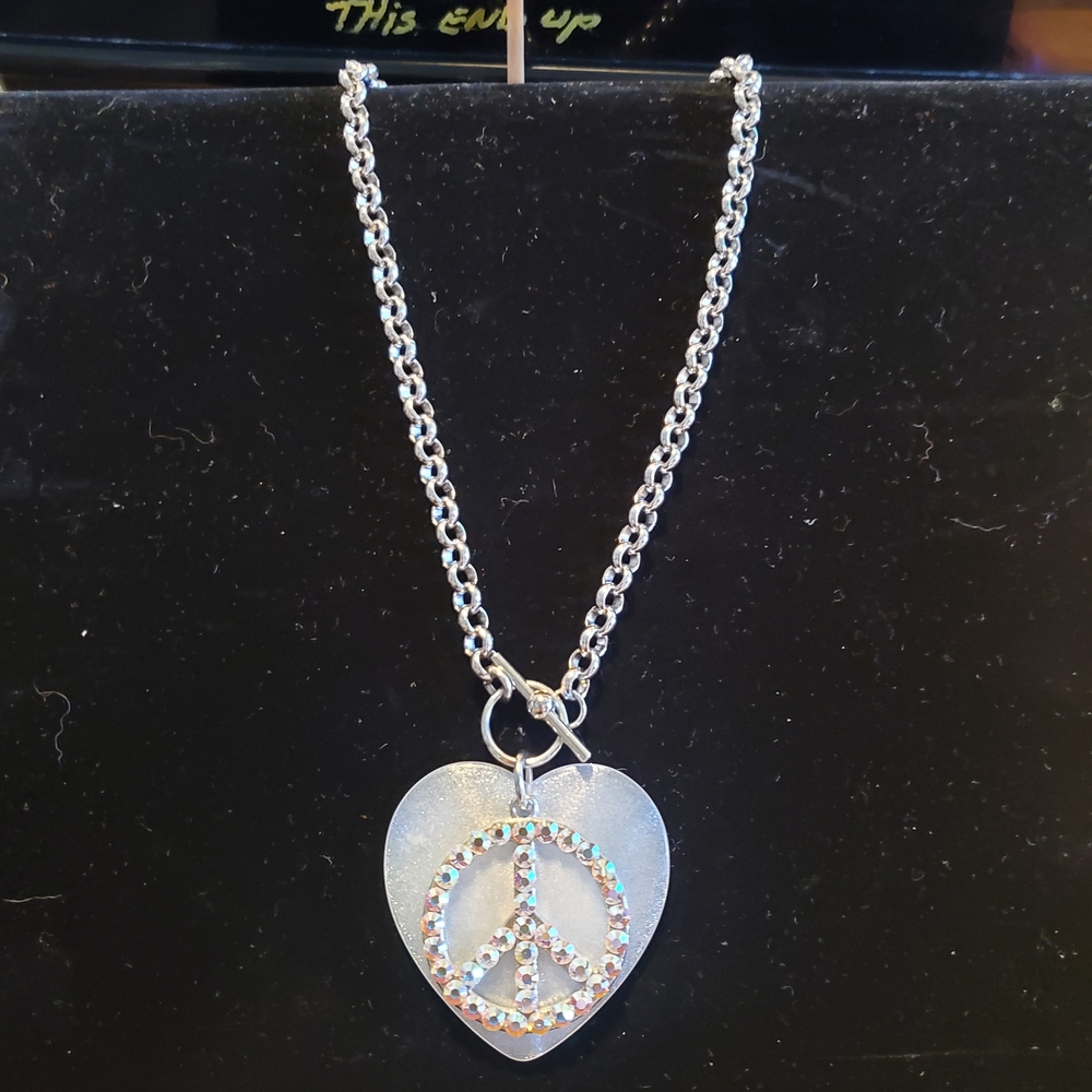 Silver Heart Peace Pendant Necklace